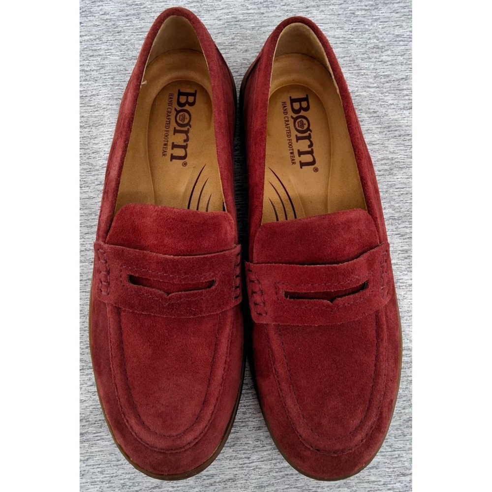 Born Womens 8M Burgundy Suede Penny Loafers Comfort Slip On Shoes - Picture 8 of 10